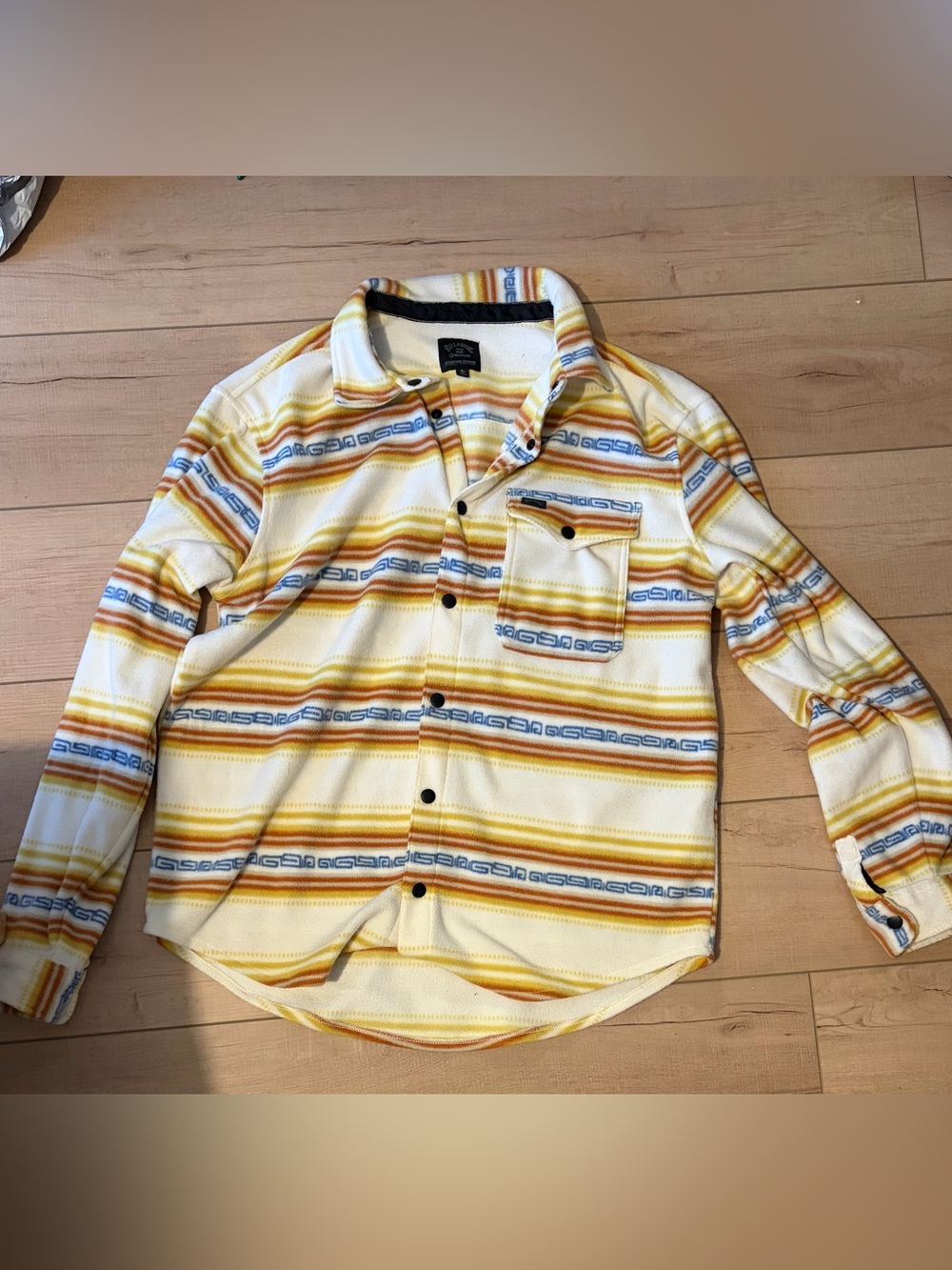 Billabong Yellow Orange Blue Striped Fleece Shirt Jacket Size L